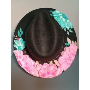 Custom Hand-Painted Felt Hat With Bright Floral 3d Design